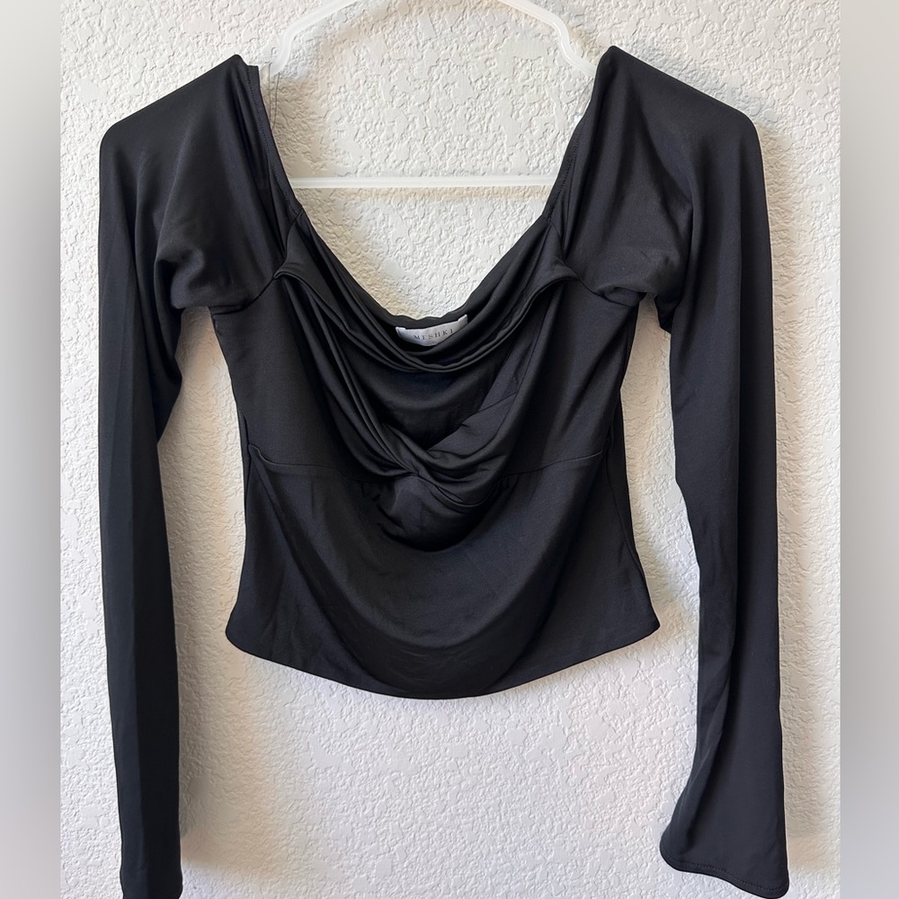 Elegant Black Drape Neck Top